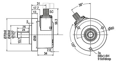 Zeichnung Drawing Drehgeber Encoder WDGI70B SC